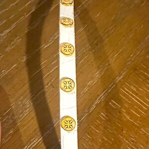 Leather Bracelet by Rustic Cuff White and Gold Logo Bracelet